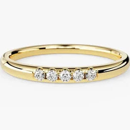 Minimalist Wedding Band Simulated Diamond 14k Yellow Gold Engagement Ring For Her