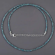 2.2 mm to 3.1 mm blue rough diamond beads necklace with raw luxury styling