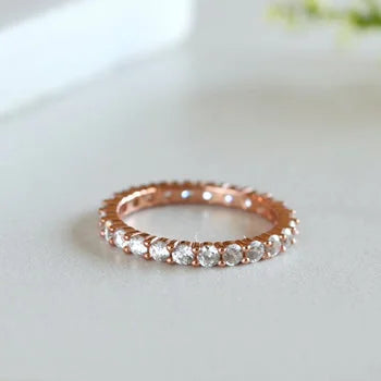 Sterling Silver Full Eternity Ring, CZ Stacking Ring, Gold Stacker, Promise Ring, Rose Gold Stackable Ring, Minimalist Ring