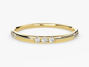 14k Gold Plated Dainty Diamond Wedding Band / Micro Pave Set Diamond Ring / Solid Gold Plated Diamond Band for Women / Thin Diamond Ring / Stacking Ring