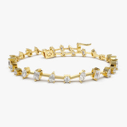 14k Yellow Gold Plated Multi-Shape Slant Diamond Bracelet Elegant Bracelet For Anniversary Gift