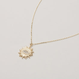 Evil Eye Necklace 14k Yellow Gold Plated Sun Star Necklace Sterling Silver Anniversary Gift For Wife - Jay Amar Gems