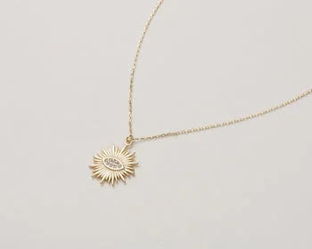 Evil Eye Necklace 14k Yellow Gold Plated Sun Star Necklace Sterling Silver Anniversary Gift For Wife