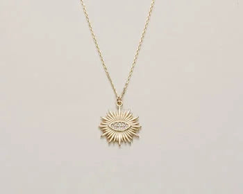 Evil Eye Necklace 14k Yellow Gold Plated Sun Star Necklace Sterling Silver Anniversary Gift For Wife