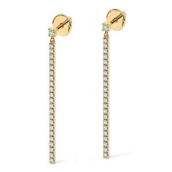 Round Cut Diamond Bar Drop Sterling Silver Earring