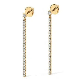 Round Cut Diamond Bar Drop Sterling Silver Earring