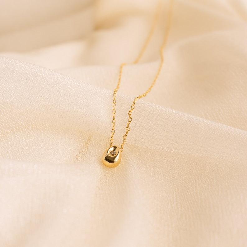 Nugget Necklace Teardrop Dainty Necklace 14k Yellow Gold Plated Perfect Necklace For Stacking Mother Necklace Sterling Silver Perfect Birthday Gift for Her - Jay Amar Gems