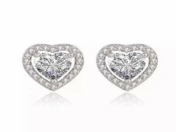 Sterling Silver Diamond Simulated Diamond Crystal Heart Stud Earrings Wedding Anniversary Gift