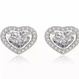 Sterling Silver Diamond Simulated Diamond Crystal Heart Stud Earrings Wedding Anniversary Gift