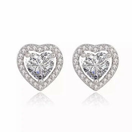 Sterling Silver Diamond Simulated Diamond Crystal Heart Stud Earrings Wedding Anniversary Gift