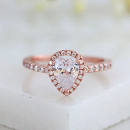 1 CT Pear Cut Halo Rose Gold Plated Engagement Ring Promise Ring Birthstone Ring Anniversary Ring Wedding Ring