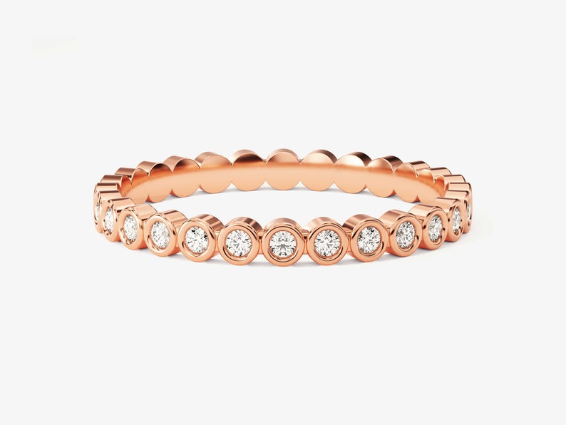 Simulated Diamond Bezel Set Wedding Band 14k Yellow Gold Plated Full Eternity Classic Ring - Jay Amar Gems