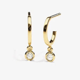 Bezel Hoops Earrings 14k Yellow Gold Plated Small Diamond Handmade Jewelry Classic Earring For Gift