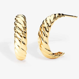 14k Yellow Gold Plated Croissant Hoops Twisted Hoops Chunky Style Personalized Gift Stunnign Earring - Jay Amar Gems