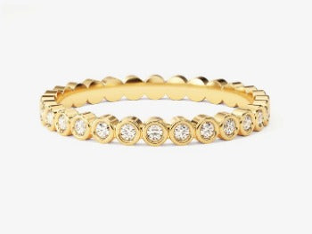 Simulated Diamond Bezel Set Wedding Band 14k Yellow Gold Plated Full Eternity Classic Ring - Jay Amar Gems