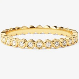 Simulated Diamond Bezel Set Wedding Band 14k Yellow Gold Plated Full Eternity Classic Ring - Jay Amar Gems