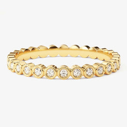 Simulated Diamond Bezel Set Wedding Band 14k Yellow Gold Plated Full Eternity Classic Ring - Jay Amar Gems