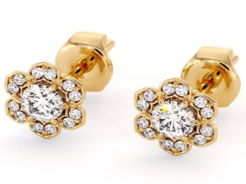 Shimmering Halo Stud Earrings Sterling Silver Earrings Simulated Diamond Stud Earrings 14K Gold Plated Earrings - Jay Amar Gems