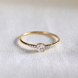 Round Cut Simulated Diamond Engagement Ring Promise Ring, Dainty Gold Ring, Anniversary Ring, Birthday Gift for Her - Jay Amar Gems