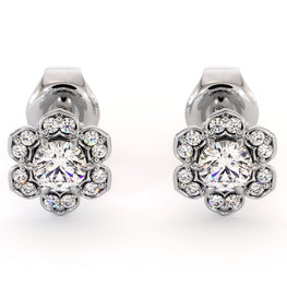 Shimmering Halo Stud Earrings Sterling Silver Earrings Simulated Diamond Stud Earrings 14K Gold Plated Earrings