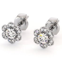 Shimmering Halo Stud Earrings Sterling Silver Earrings Simulated Diamond Stud Earrings 14K Gold Plated Earrings
