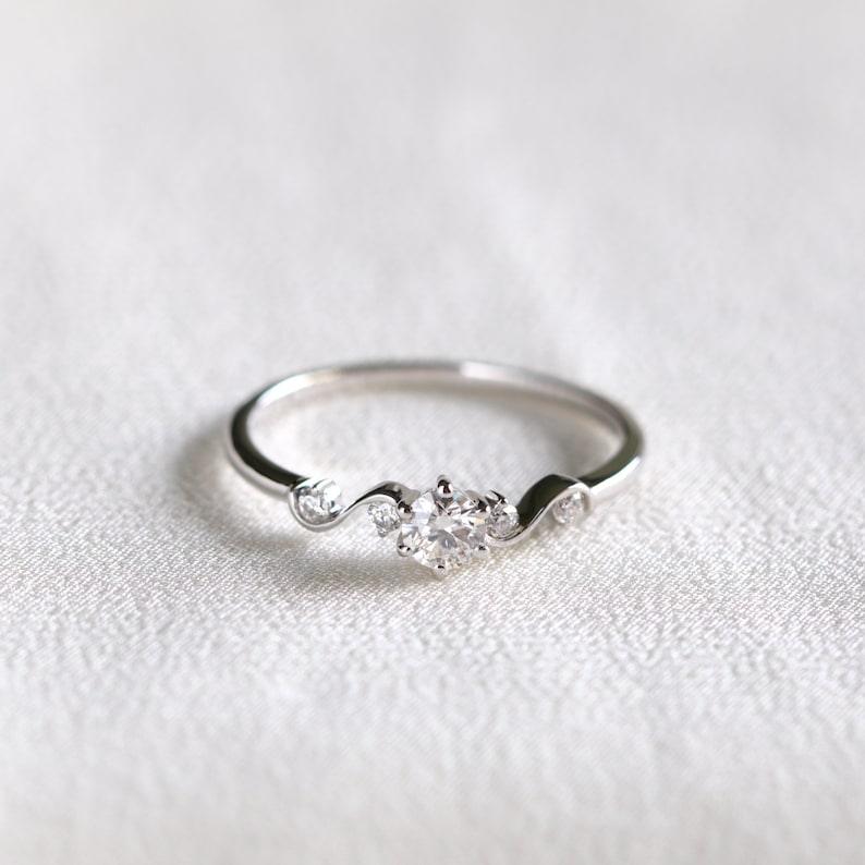 Solid White Gold Plated Moissanite Diamond Engagement Ring, Dainty Ring, Promise Ring, Anniversary Ring, Gift for Her - Jay Amar Gems