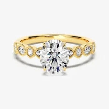 Art Deco Moissanite Engagement Ring / 14k Solid Gold Plated Vintage Promise Ring / 1 CT Unique Simulated Diamond Solid Gold Plated Ring