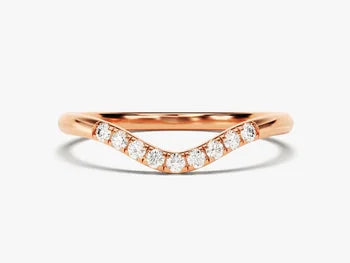 Curved Moissanite Wedding Band in 14k Solid Gold Plated / Matching Bridal Set Ring Band for Women / Anniversary Chevron Ring / Promise Ring