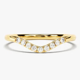 Curved Moissanite Wedding Band in 14k Solid Gold Plated / Matching Bridal Set Ring Band for Women / Anniversary Chevron Ring / Promise Ring