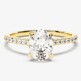 Pave Set Oval Cut Moissanite Engagement Ring / 14k Solid Gold Plated Simple Cathedral Engagement Ring / 1.5 CT  Promise Ring