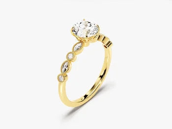 Art Deco Moissanite Engagement Ring / 14k Solid Gold Plated Vintage Promise Ring / 1 CT Unique Simulated Diamond Solid Gold Plated Ring