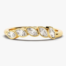 Unique Vintage Marquise Moissanite Wedding Band / 14k Solid Gold Plated Ring for Women with Moissanite / Bezel Set Marquise Matching Wedding Set - Jay Amar Gems