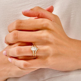 Vintage Moissanite Engagement Ring Set / 14k Gold Plated Oval Moissanite Art Deco Ring and Curved Cluster Wedding Band Set for Women / Bridal Set - Jay Amar Gems