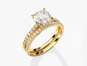 Minimalist Moissanite Engagement Ring Set / 1.5CT Round Moissanite Ring & Half Eternity Wedding Band Set / Yellow, White, Rose Gold Plated Bridal Ring