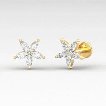 Marquise Flower Stud Sterling Silver Earrings