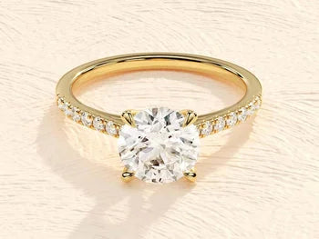 Pave Set Side-Stone Round Moissanite Engagement Ring / 14k Solid Gold Plated Moissanite Ring for Women / 2 CT Promise Ring