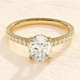 14k Solid Gold Plated Pave Set Side-Stone Oval Moissanite Engagement Ring / Moissanite Ring for Women / 1.5 CT Promise Ring