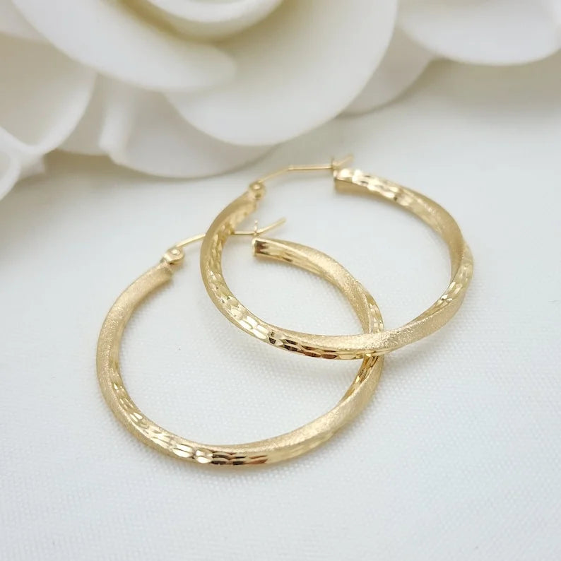 Two Textured Hoops Earrings