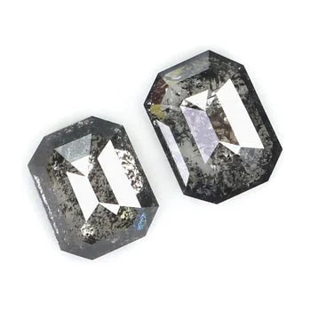 0.65 Ct Natural Loose Emerald Salt And Pepper Diamond Black Grey Color Emerald Shape Rose Cut Diamond