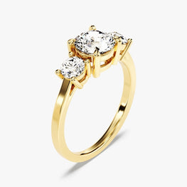 Three Stone Moissanite Engagement Ring / Prong Setting Moissanite Engagement Ring / Solid Gold Plated Three Stone Promise Ring for Women - Jay Amar Gems