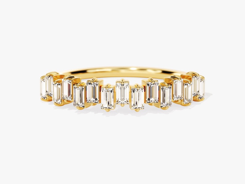 Vertical Baguette Moissanite Wedding Ring / 0.75 CT Vertical Baguette Moissanite Half-Eternity Wedding Band / Baguette-Cut Wedding Ring