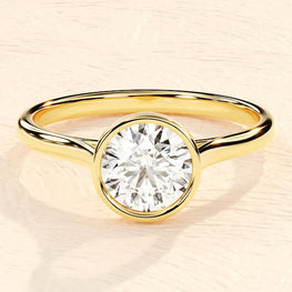 Bezel Set Round-Cut Engagement Ring in 14k Solid Gold Plated / 1 CT Moissanite Engagement Rings/Solitaire Moissanite Ring/ Gold Plated Promise Ring - Jay Amar Gems