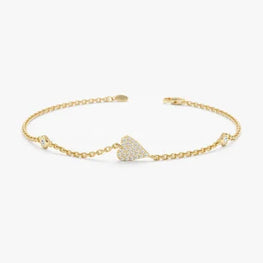 14k Gold Plated Diamond Heart Bracelet, Small Solid Gold Heart Bracelet, Mini Heart Bracelet