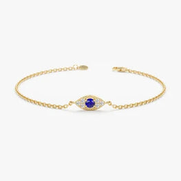 Diamond Evil Eye Bracelet, Small 14k Gold Plated Evil Eye, Simulated Diamond Bracelet, Lucky Eye Bracelet
