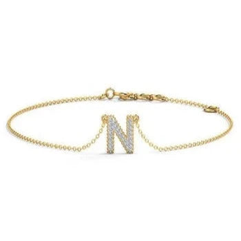Initial Letter "N" Sterling Silver Bracelet