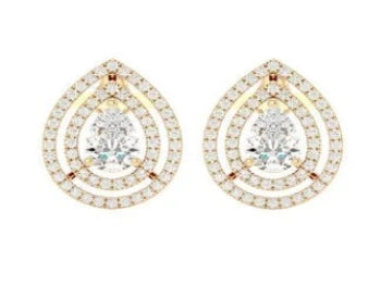Pear Cut Halo Classic Yellow Plated Earrings