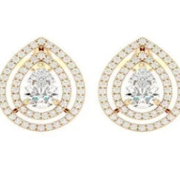 Pear Cut Halo Classic Yellow Plated Earrings