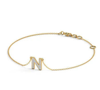 Initial Letter "N" Sterling Silver Bracelet