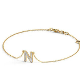 Stunning Initial Letter "N" Bracelet Simulated Diamond Promise Gift Sterling Silver Bracelet