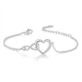 925 Sterling Silver Versatile Infinity Love Charm Bracelet Simulated Heart Shaped Bracelet 14K Gold Plated Bracelet For Birthday Gift